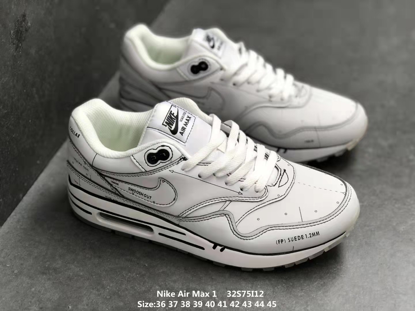 2021 Nike Air Max 1 Tinker Sketch to Shelf White Black Shoes